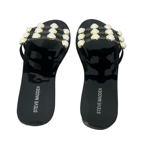 Steve Madden Black Jelly Slide Sandals With Pearl Accents - Size 41 - Picture 7 of 13